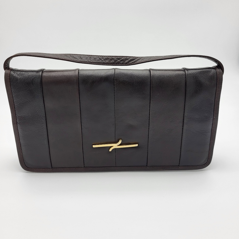 Vintage soft brown leather flap snap closure with gold detailing handbag